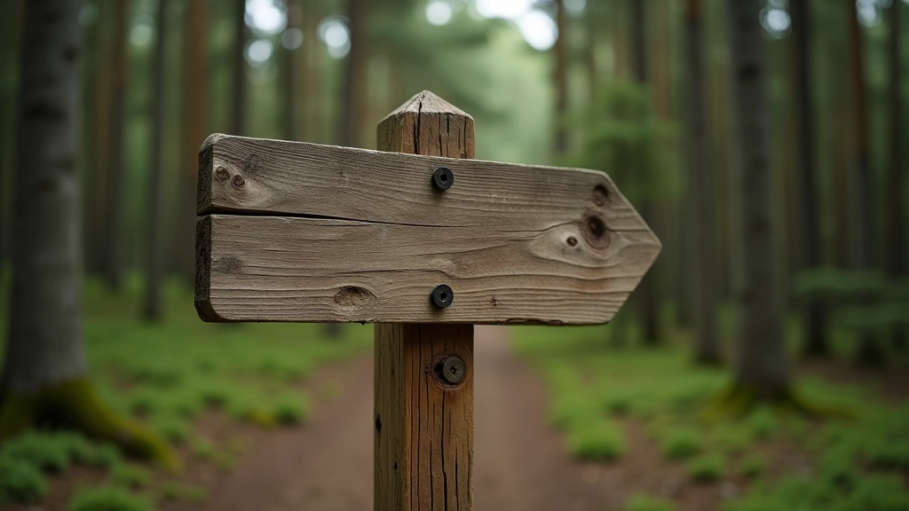 Wooden trail marker on the Millwood heritage walk in the Knysna forest